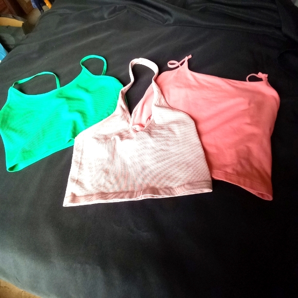 Pack of three two cropped one short summer tops green pink and coral s/m - Picture 1 of 8